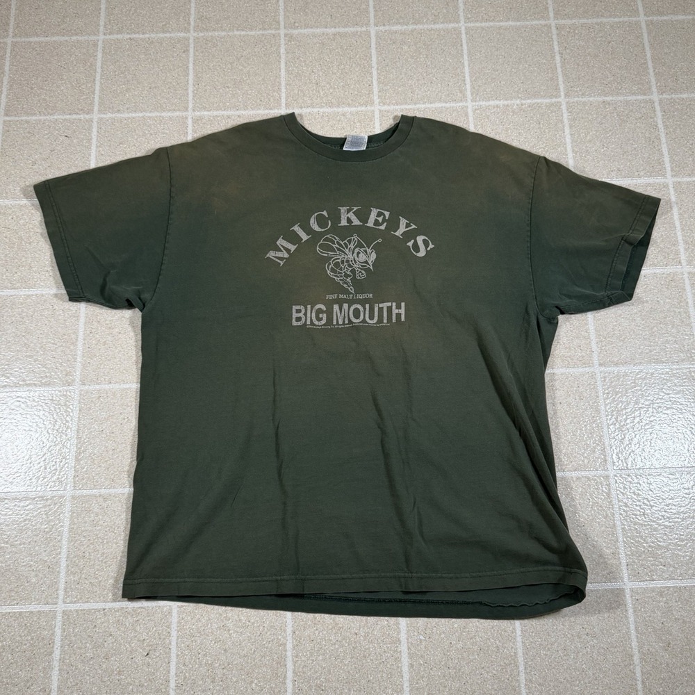 Vintage Y2K 2005 Mickey's Malt Liquor Big Mouth Green T-Shirt Size 2XL Sun Fade